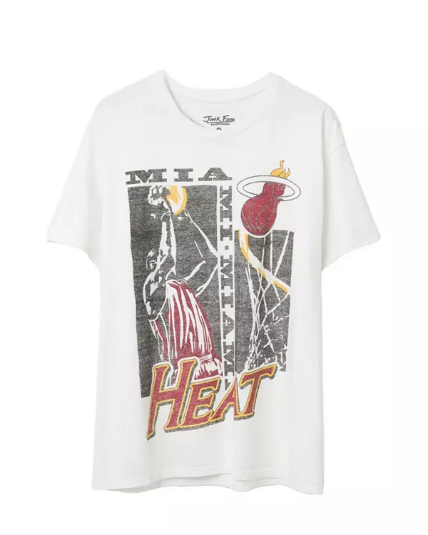 

Футболка унисекс с коротким рукавом в стиле "прыжковый бросок" команды "Майами Хит" из НБА Junk Food Clothing, белый