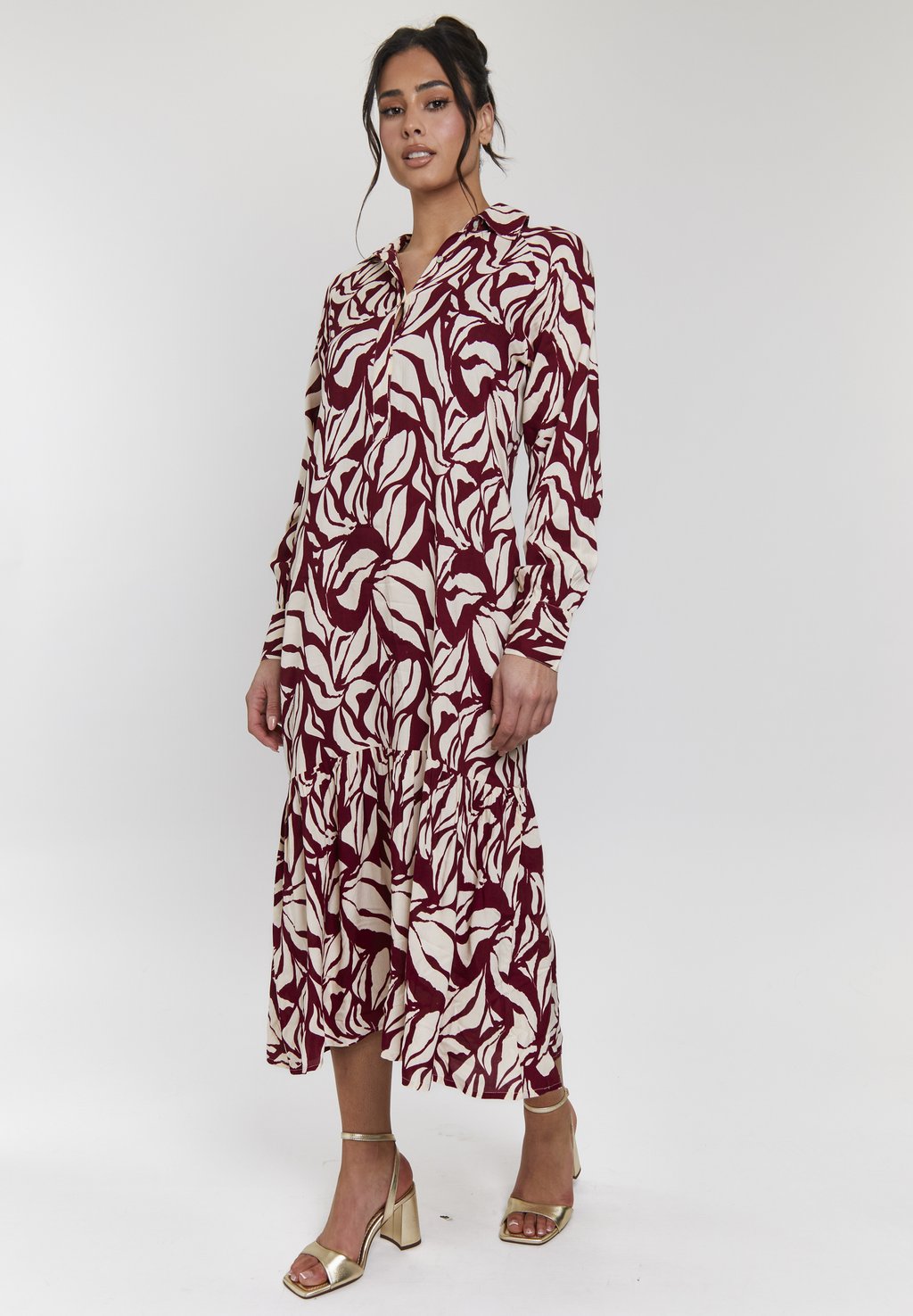 

Платье-рубашка LONG SLEEVE TIE WAIST MIDI South Beach, мультиколор