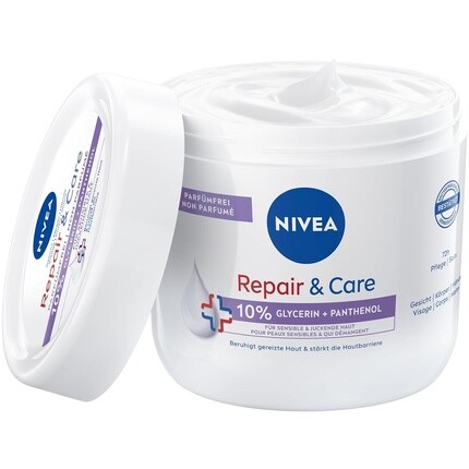 NIVEA Repair & Care Cream без отдушек Увлажняющий нежирный крем для тела Быстро впитывающийся лосьон с пантенолом и глицерином для чувствительной зудящей кожи 400 мл