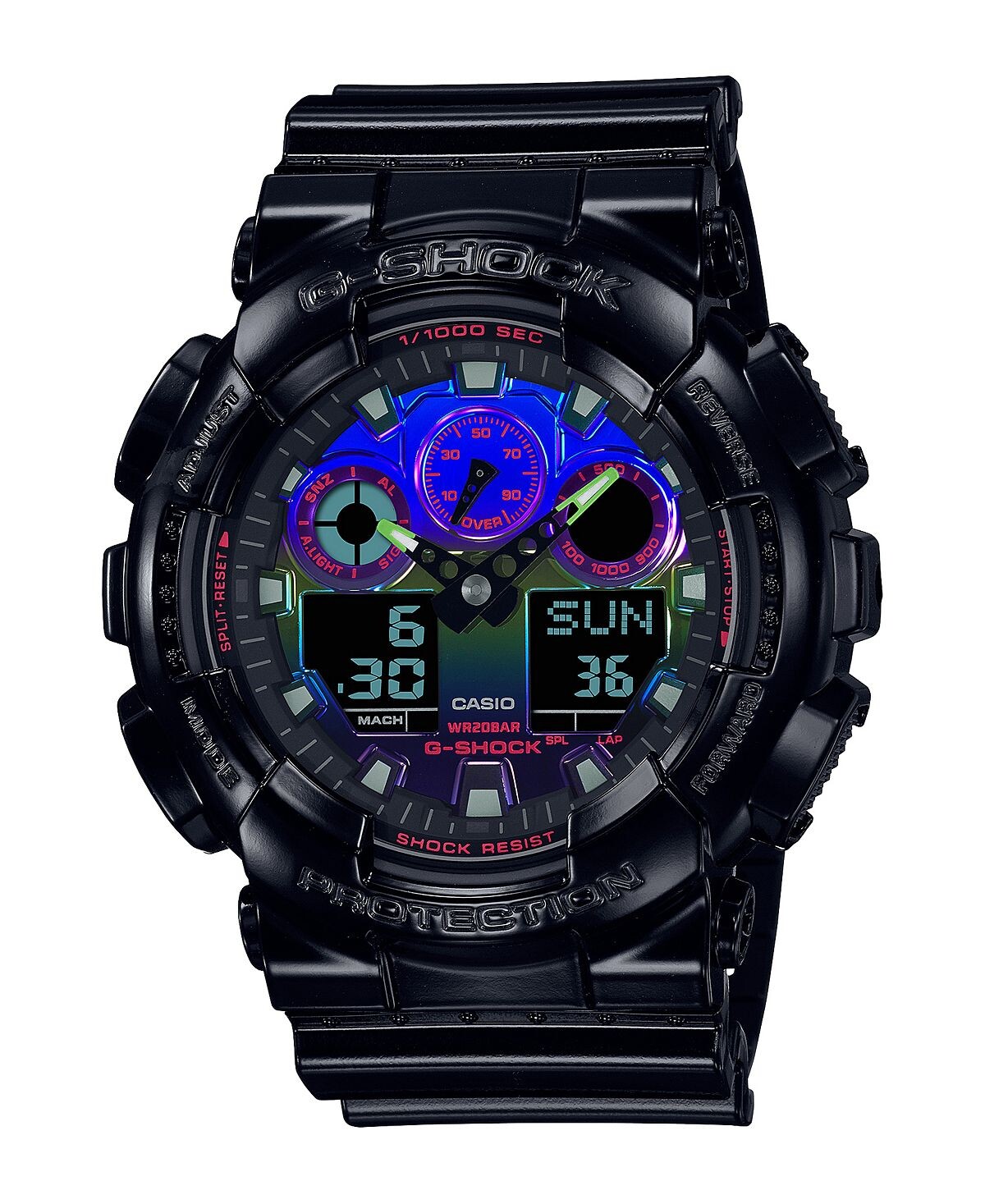 

Мужские аналогово-цифровые часы из черной смолы, 55 мм, GA100RGB-1A G-Shock