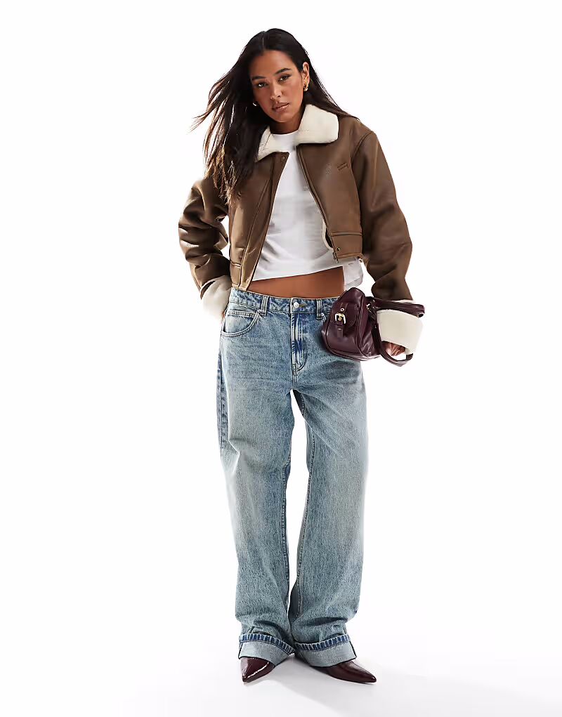 

Мешковатые джинсы с отворотами в винтажном средне-синем цвете Asos Design