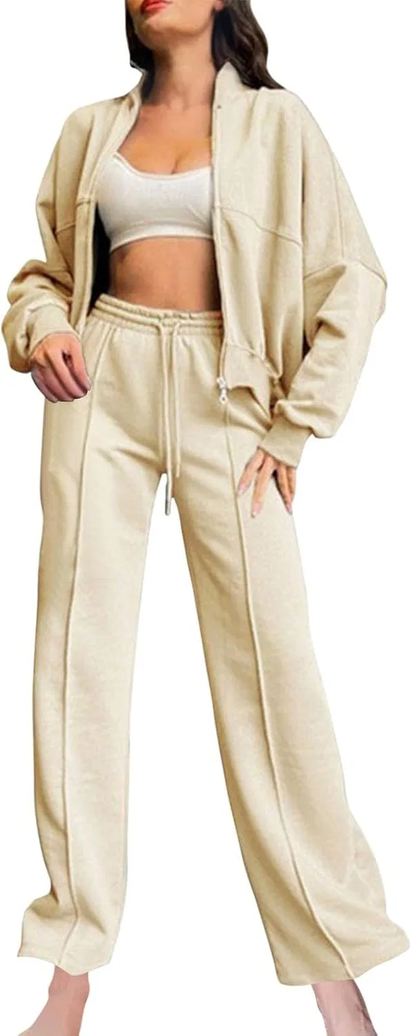Женский спортивный костюм из футера с молнией, Beige