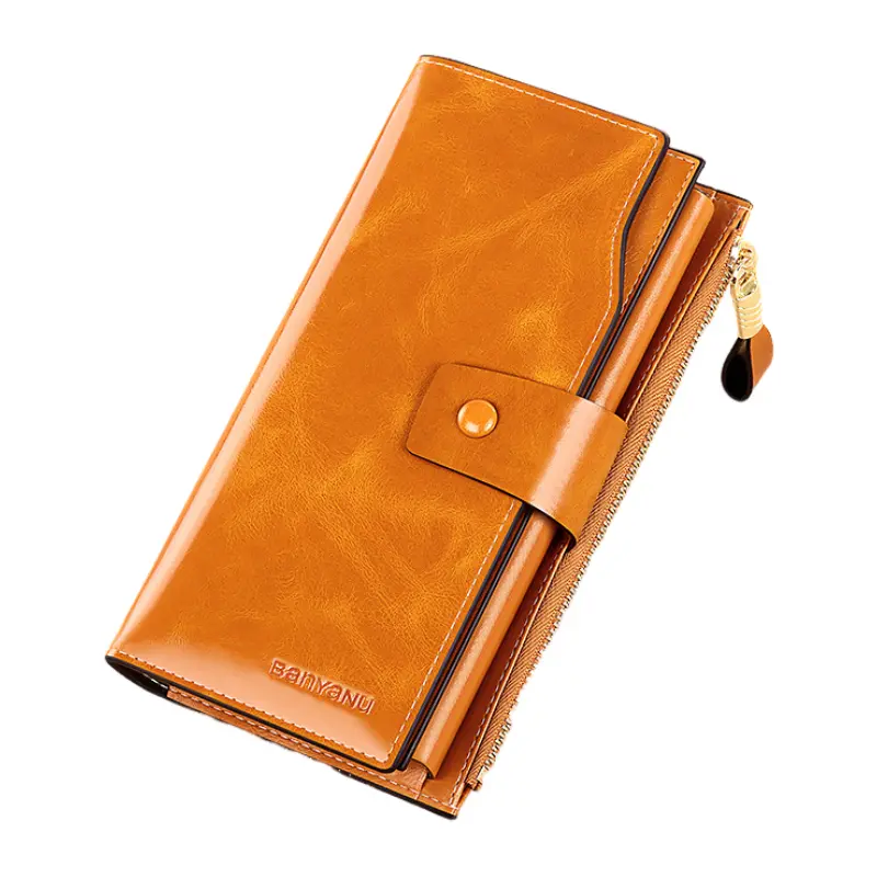 

Кошелёк из натуральной кожи коровы среднего размера женский бордовый Banyanu (верхний слой кожи) с защитой от скимминга