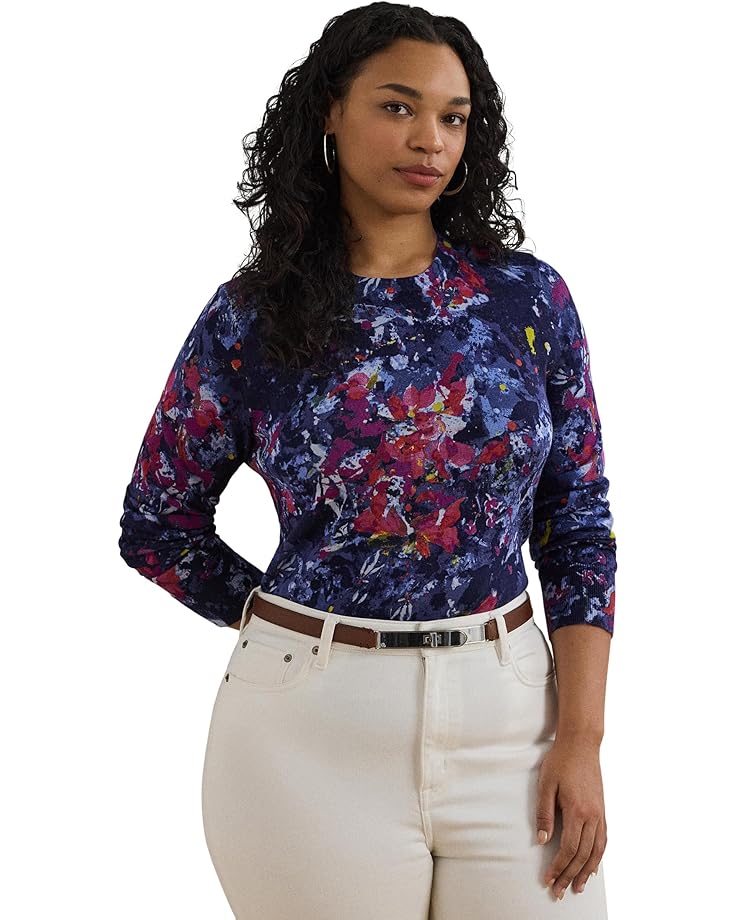 

Свитер Lauren Ralph Lauren Plus Size Print Cotton-Blend Sweater, синий мульти