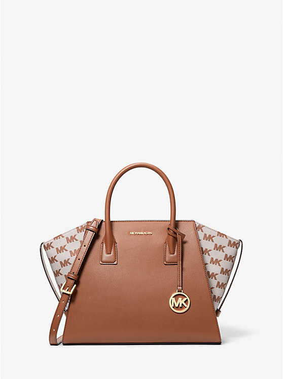 

Большая кожаная жаккардовая сумка Avril с логотипом Michael Kors, коричневый