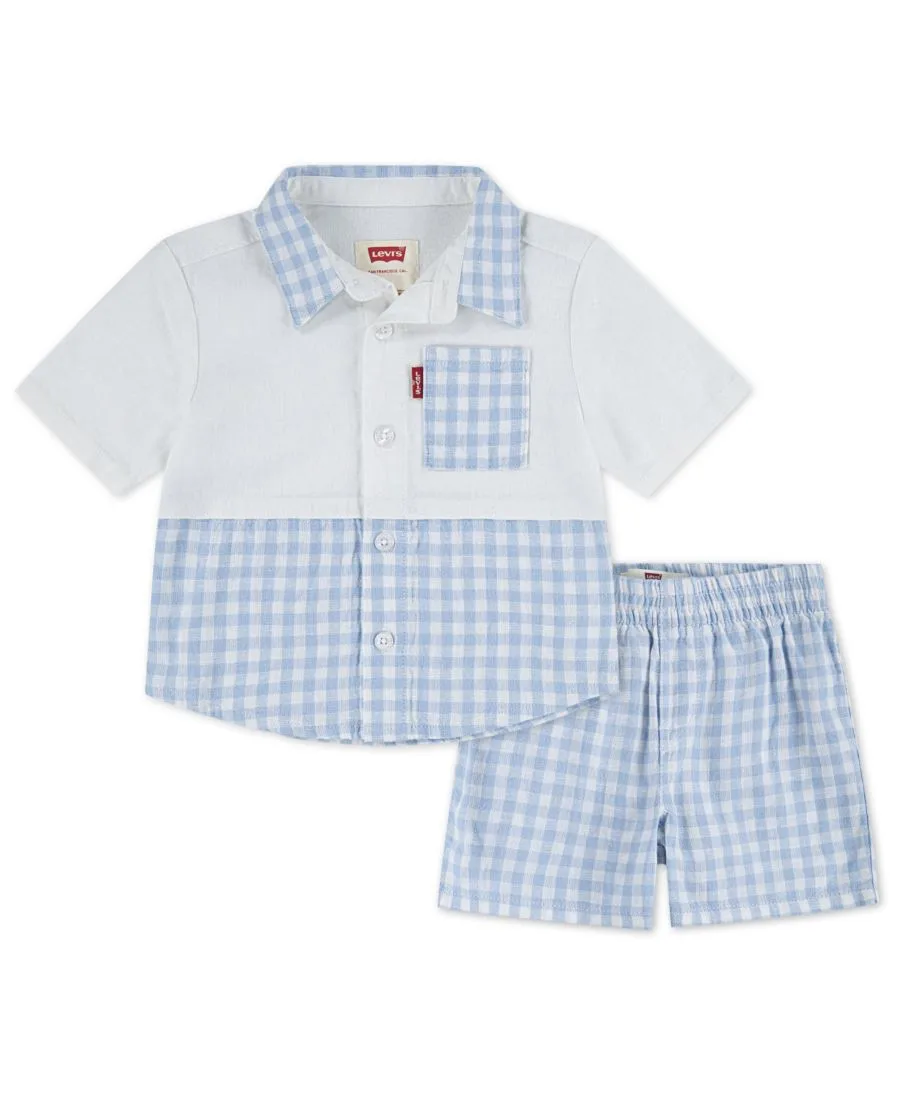 Детский комплект из рубашки и шорт из льна в клетку (2T-7), размер 2 Levi's, chambray синий
