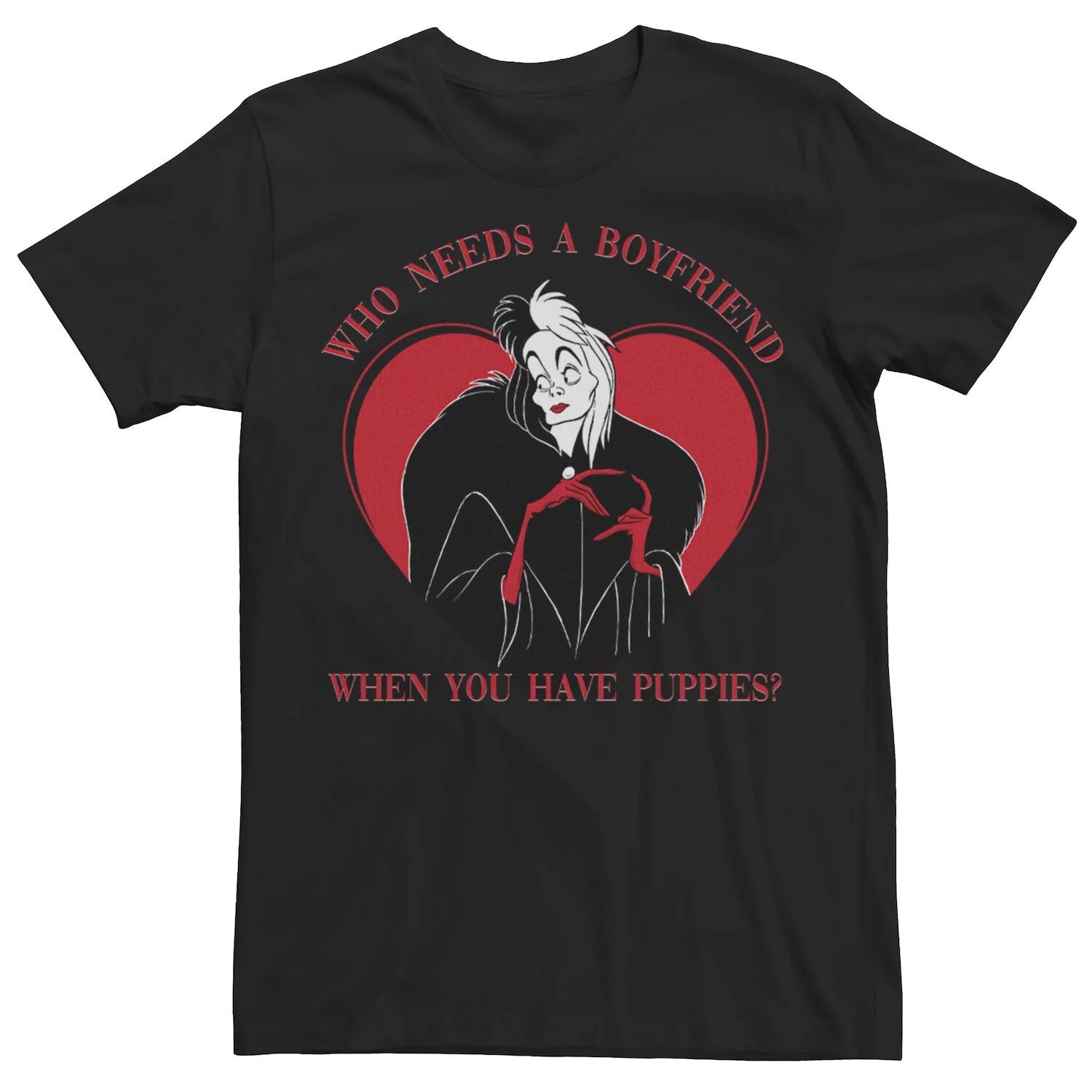 

Мужская футболка Disney Villains Valentines Cruella Who Needs a Boyfriend Tee Licensed Character