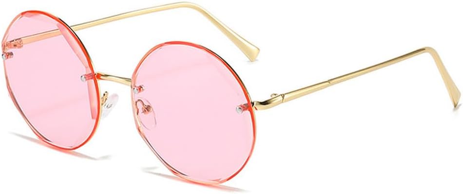 

Круглые солнцезащитные очки без оправы для мужчин и женщин, роскошные солнцезащитные очки в крупной оправе, винтажные женские очки с защитой от УФ-излучения UV400 generic, Gold-pink