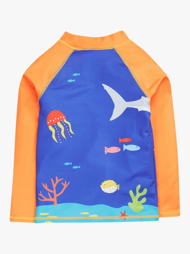 Детский защитный лонгслив от солнца с морскими обитателями Frugi, Orange/Blue — фото 2