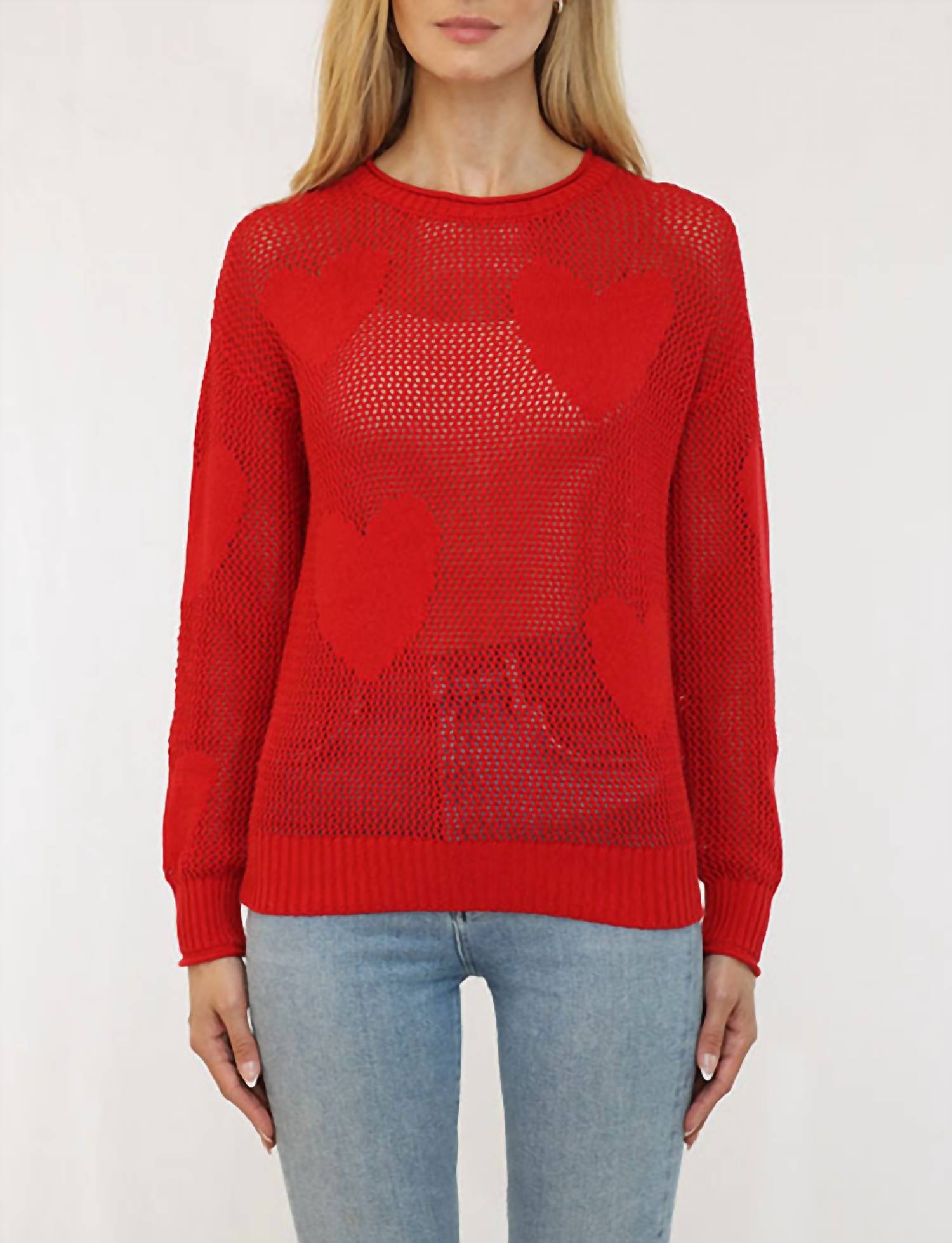 

Топ с ажурной вязкой Heart Pointelle в красном цвете Metric Knits