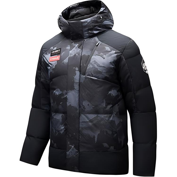 

ANTA Разнообразная тренировочная коллекция пуховик мужской базовый черный, Basic Black/All over Print/Basic Black