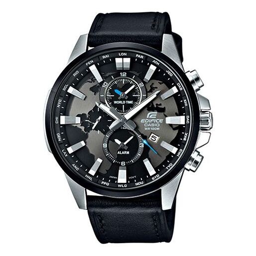 

Часы CASIO EDIFICE Waterproof Stainless Steel Strap Quartz Sapphire Crystal Solar Powered Mens Black Analog, черный