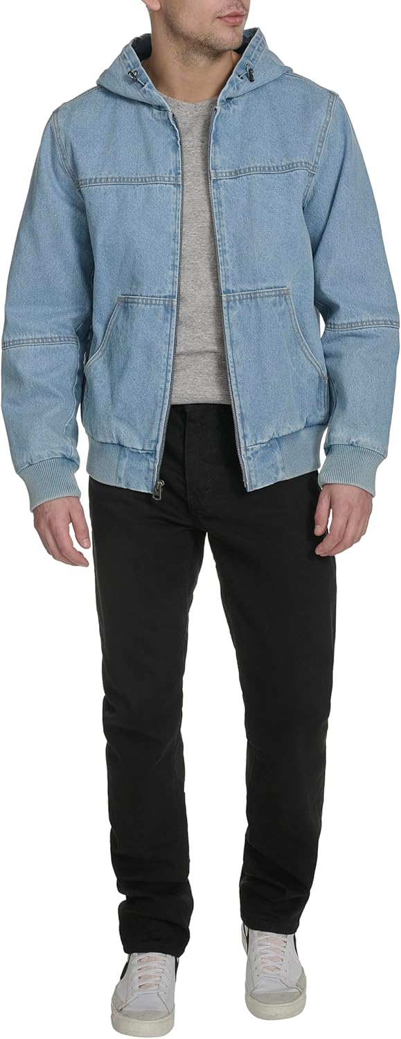 Мужская рабочая куртка-бомбер Levi's из хлопчатобумажной ткани с капюшоном (стандартные размеры, большие и высокие), Light Wash Denim Lightweight — фото 2