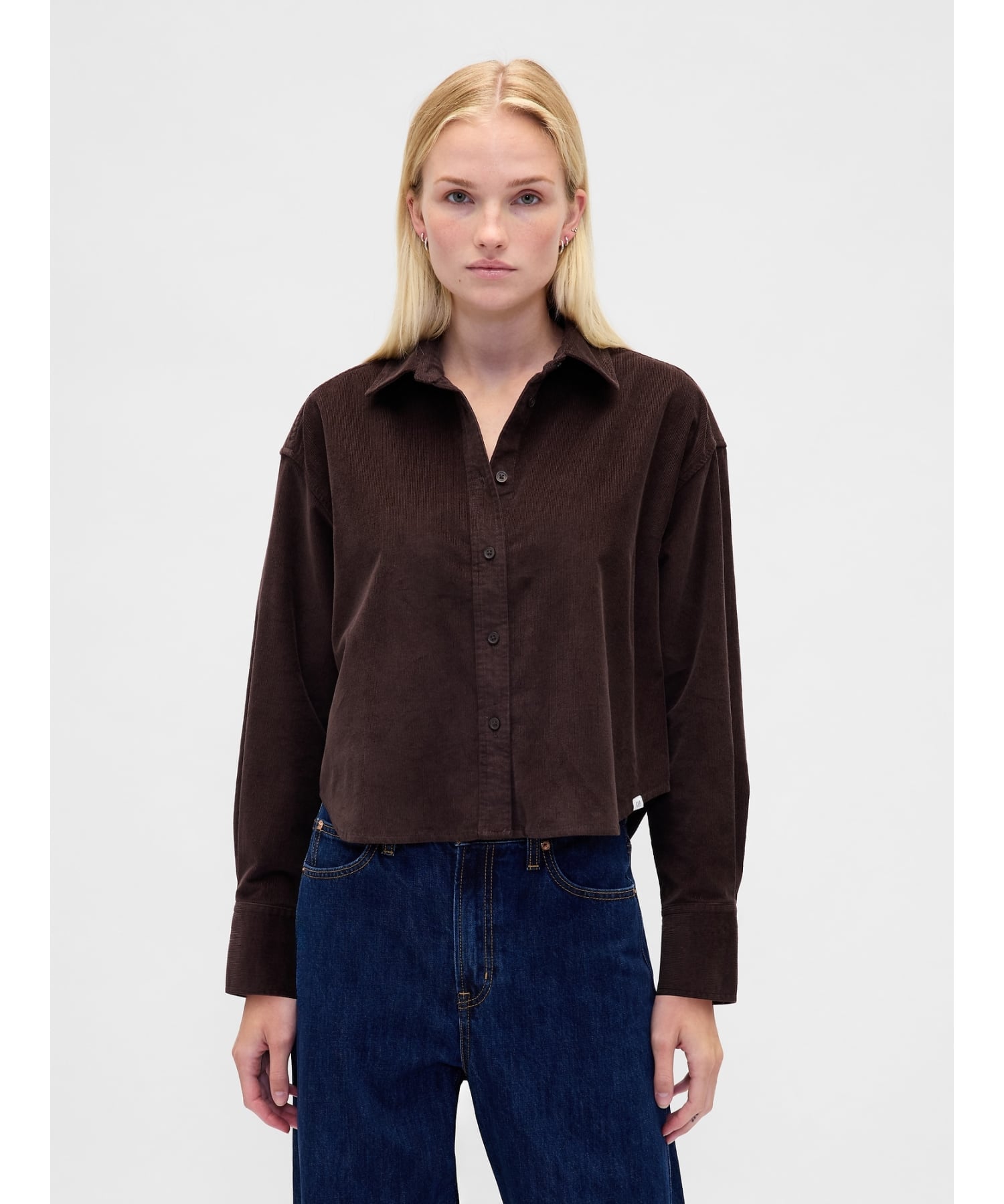 (W) Вельветовая укороченная рубашка с прямым низом GAP, TERRA_BROWN_V2