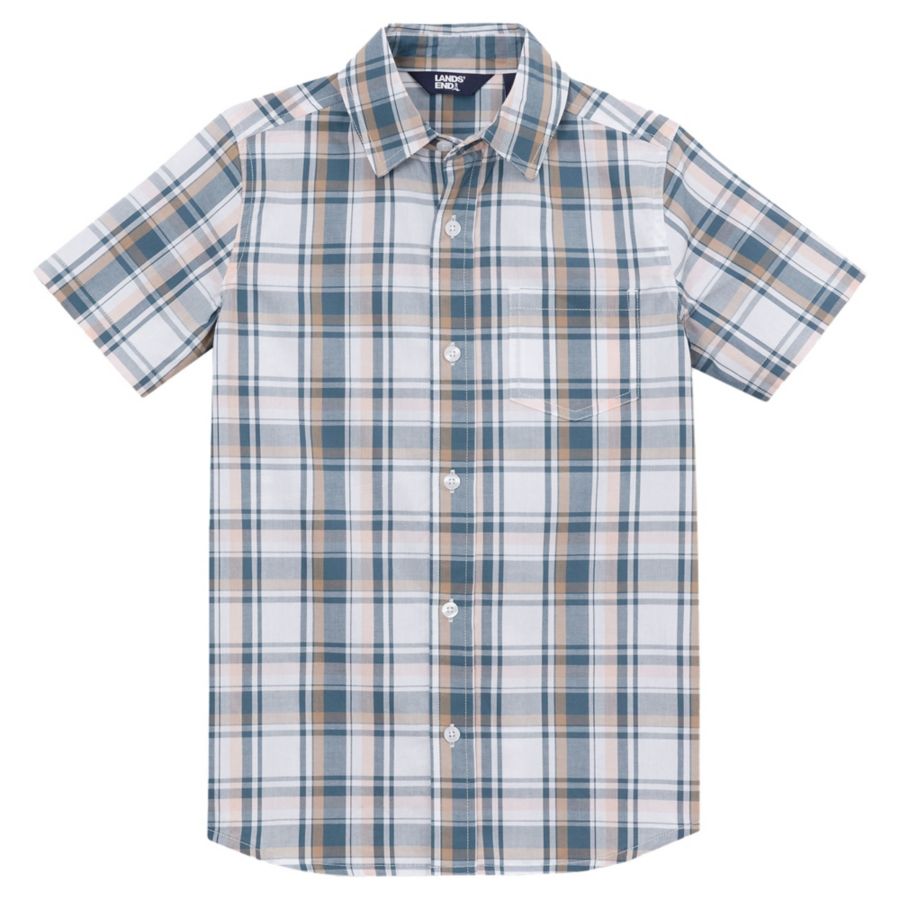 

Детская рубашка с коротким рукавом из поплина для кемпинга Lands' End, Everyday plaid