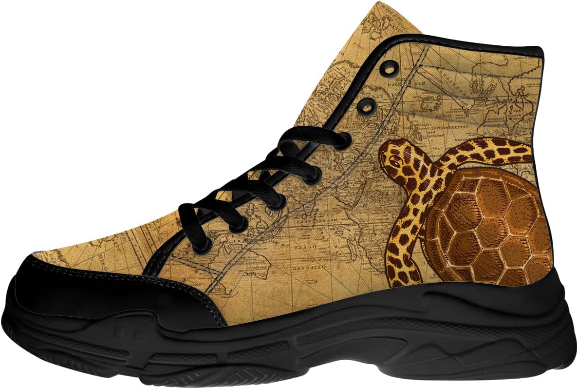 

Кроссовки Quorax Turtle для женщин и мужчин, высокие, на шнуровке, текстильные, забавный подарок для нее и для него, 3105 Brown