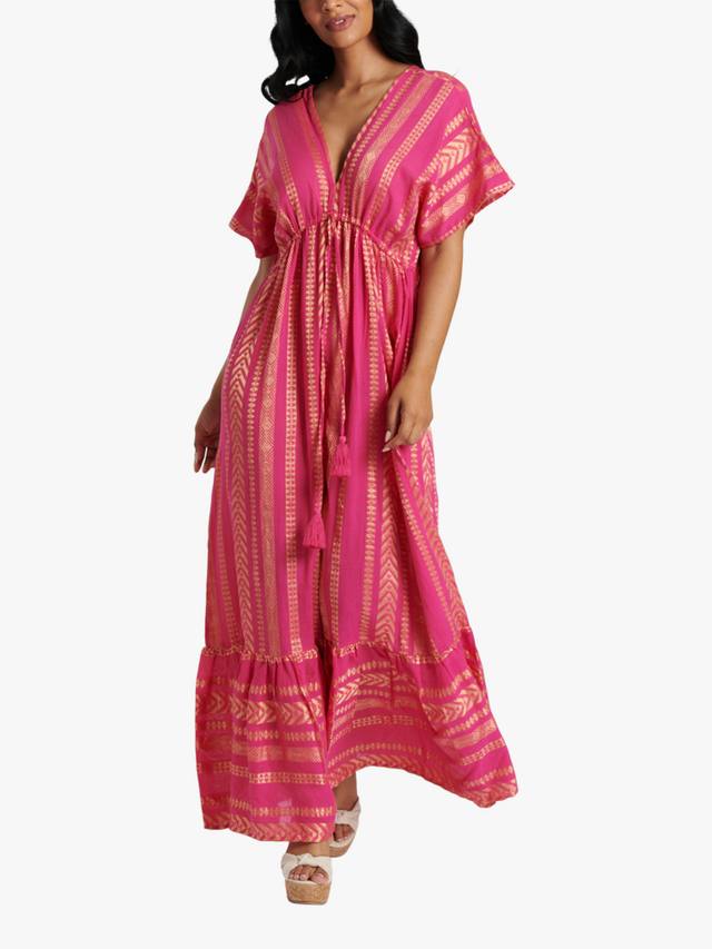 

Металлическое жаккардовое макси-платье с v-образным вырезом South Beach, Pink