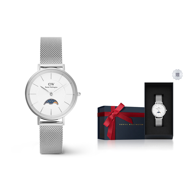 

DW/DanielWellington Часы Daniel Wellington Petite Moonphase 32mm, Brand-New Limited Cherished Blue Box-Elegant Silver Wrist Watch