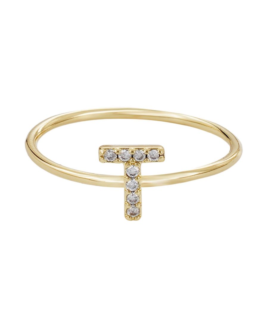 

Золотое кольцо с инициалом, украшенное кубическим цирконием, размер 6 ADORNIA, Gold-T