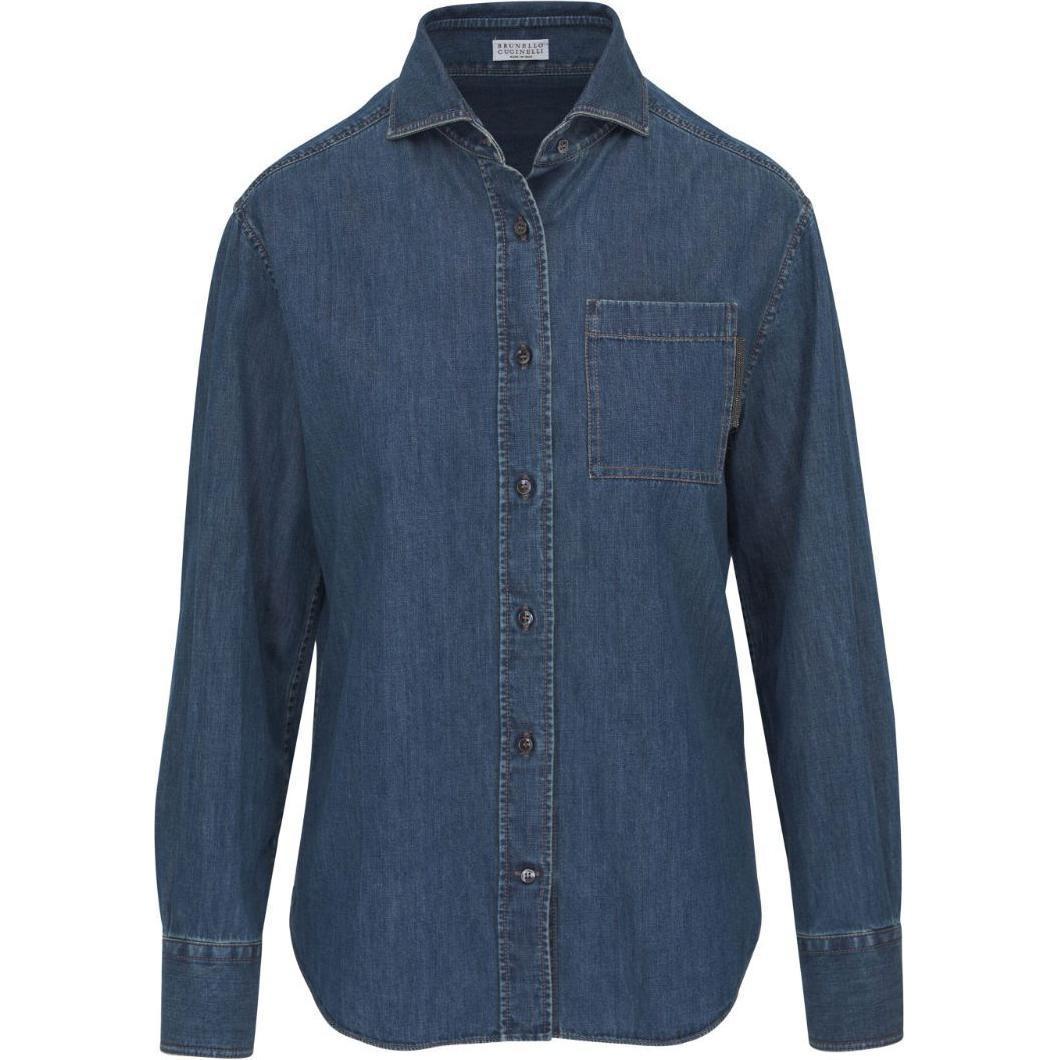 Brunello Cucinelli Джинсовая рубашка с вышивкой бисером Monili — фото 3