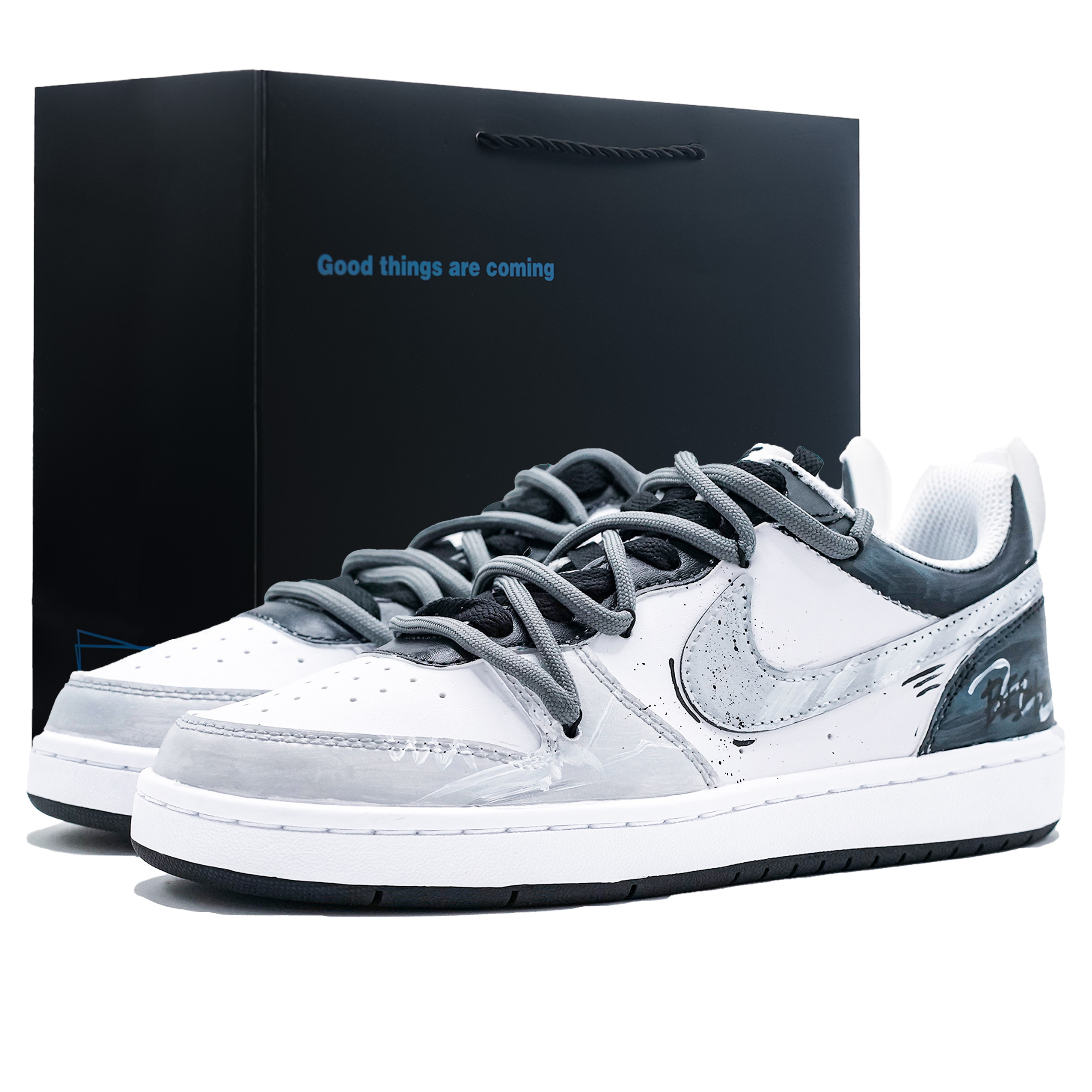 

Низкие детские кроссовки для скейтбординга Court Borough Asphalt Gray Prologue для подростков Nike, белый/серый