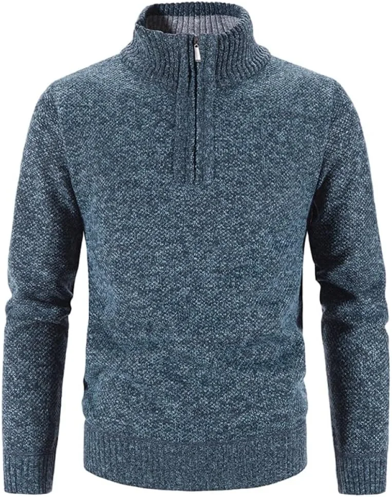 

Мужской свитер-пуловер с молнией и воротником-стойкой, утепленный, осенний SWEPER