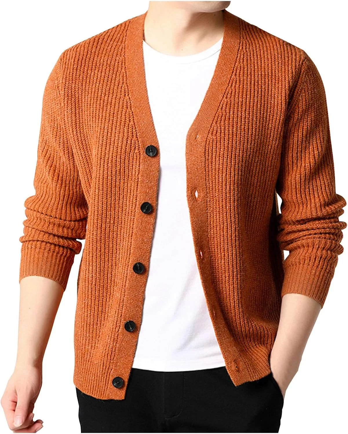 

Мужской кардиган V-образного выреза на пуговицах, легкий, с длинными рукавами