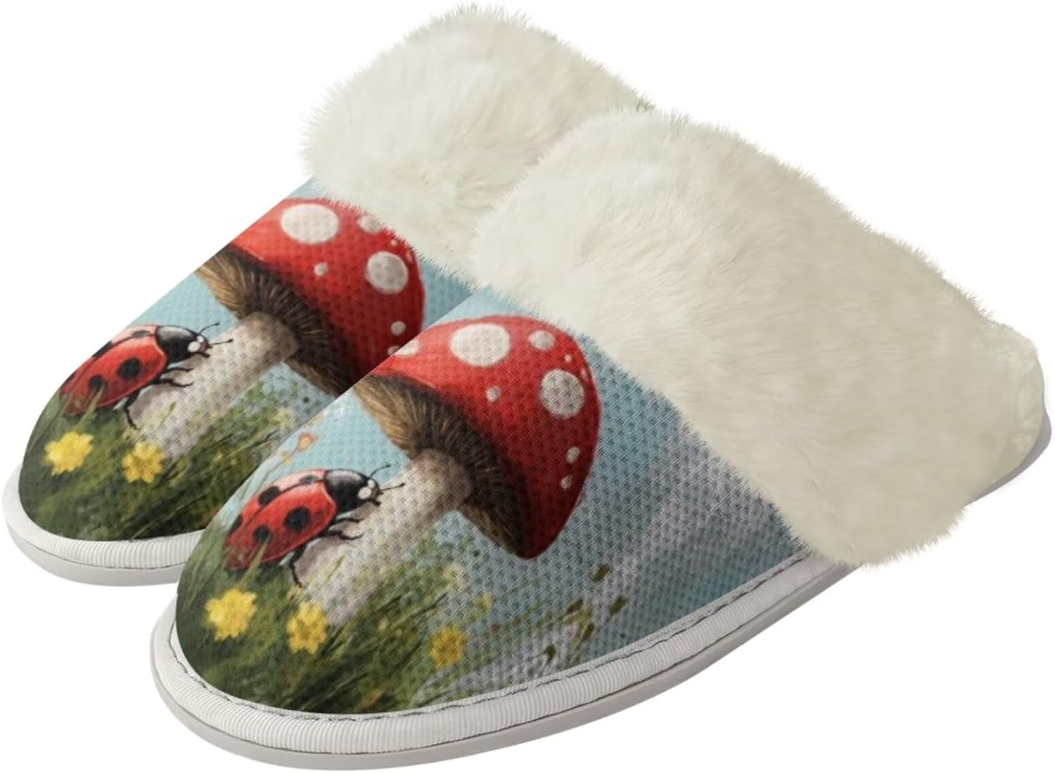 

Мужские тапочки Forchrinse Red Ladybug Daisy с эффектом памяти, пушистые домашние тапочки для женщин, тапочки «Божья коровка», легкая домашняя обувь для спальни, красный