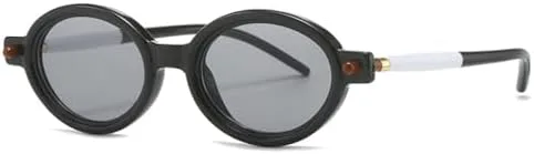 

2026 Овальные двухцветные женские модные солнцезащитные очки UV400 Винтажные светло-серые мужские солнцезащитные очки с заклепками MTZJH, Black Light Gray