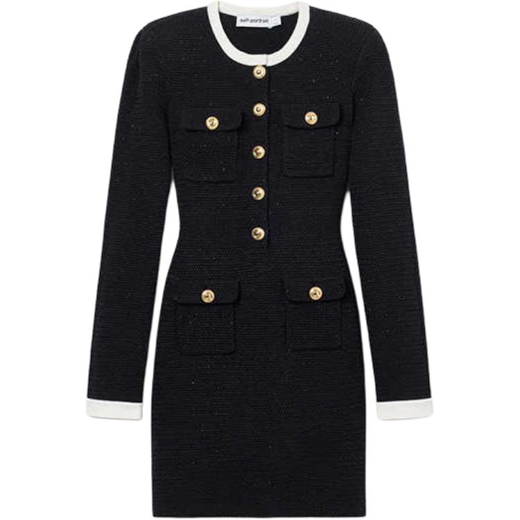 

Вязаное платье мини с контрастным воротником Self-portrait, черный/белый