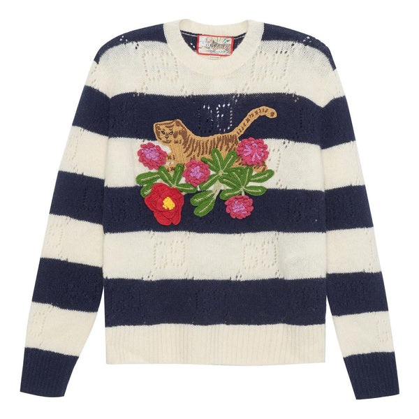 

Свитер tiger wool sweater with embroidery tiger and flower 'ivory navy' Gucci, белый