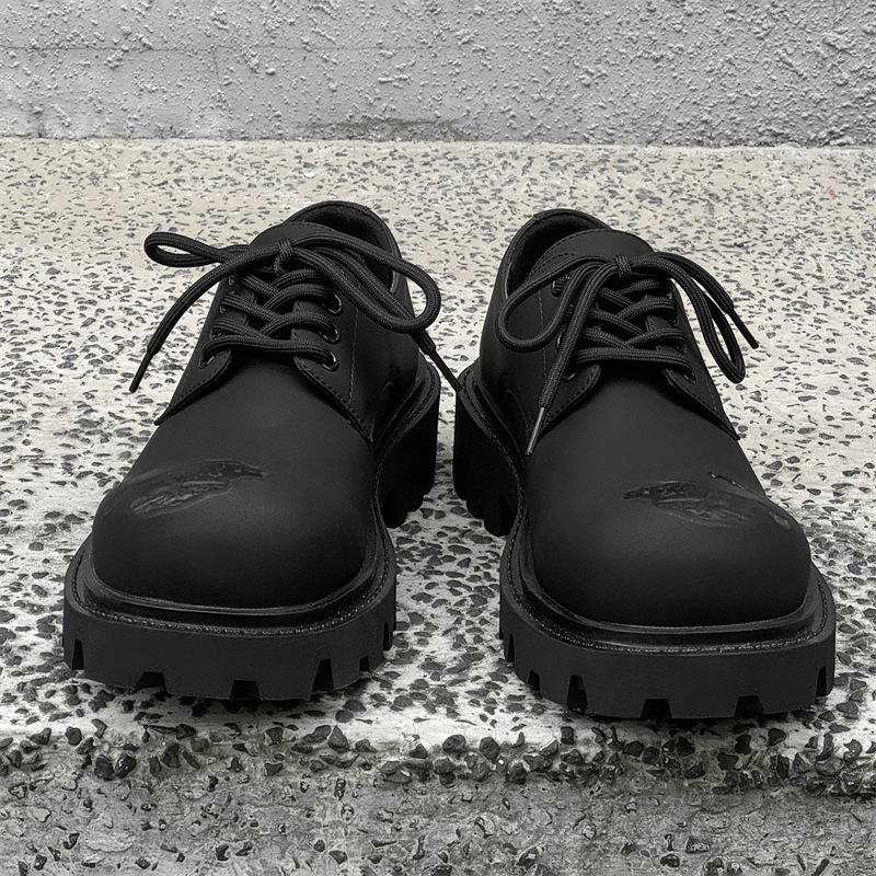 WEISHIBANGWEI Повседневные кожаные туфли мужские черные с потайным клином, цвет Black Hidden Wedge — фото 3