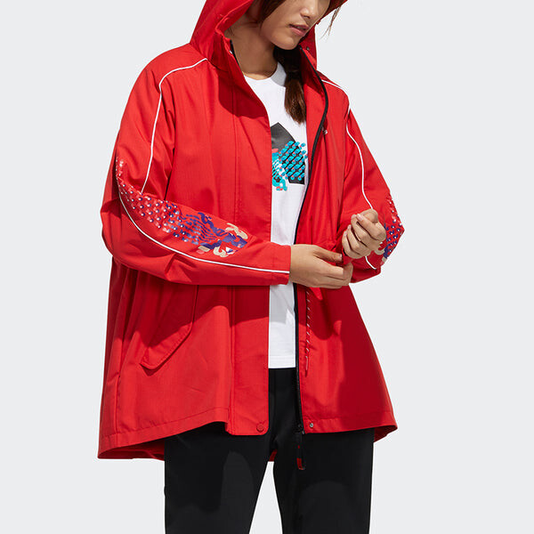 Куртка (WMNS) adidas Cny Jkt Warm New Year Series Sports Printing Pattern Hooded Fleece Lined Jacket Red, красный — фото 4