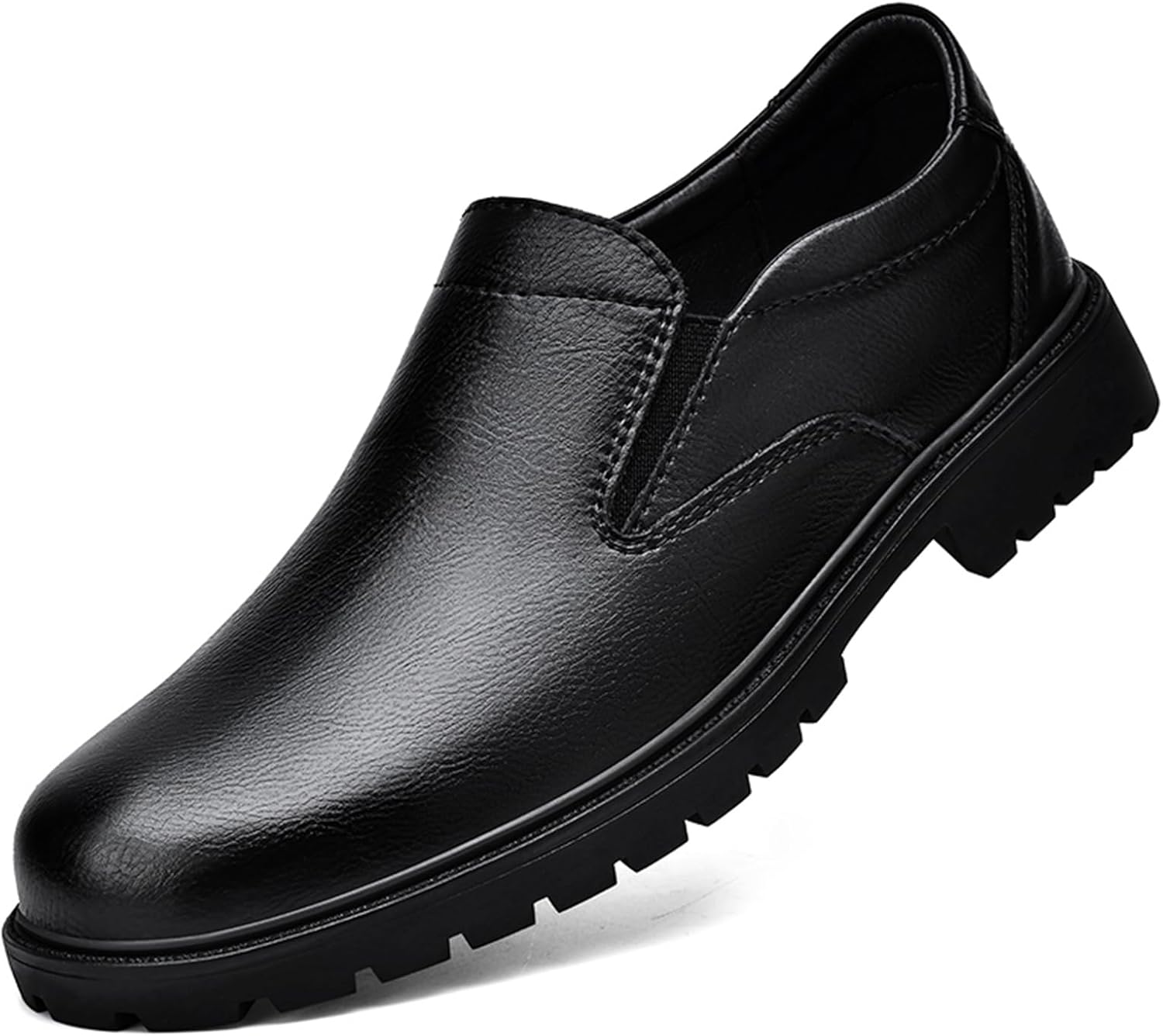 

Мужские туфли-лоферы из натуральной кожи без шнурков, с круглым носком, удобные, противоскользящие, для работы и деловых встреч, повседневная обувь для ходьбы Oigunle, черный