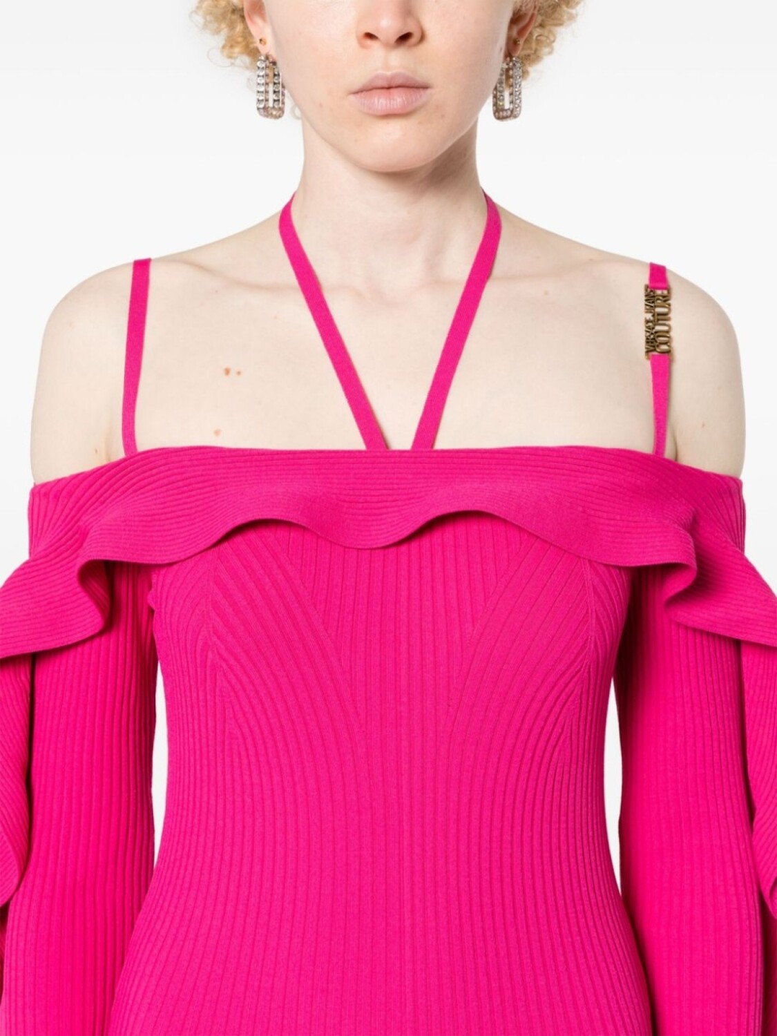 Versace Jeans Couture платье в рубчик с длинными рукавами, розовый — фото 4