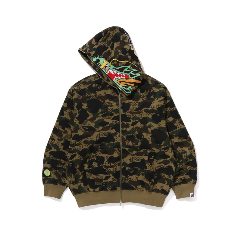 Бейп X Clот камуфляж толстовка с капюшоном акула на молнии A BATHING APE, красный — фото 4