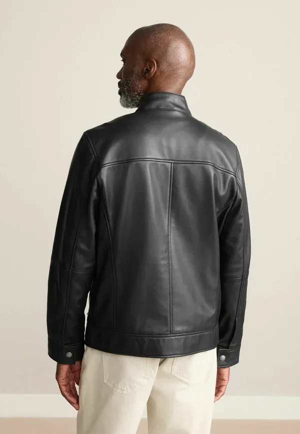 Куртка Regular fit signature funnel neck leather jacket Next, черный — фото 4