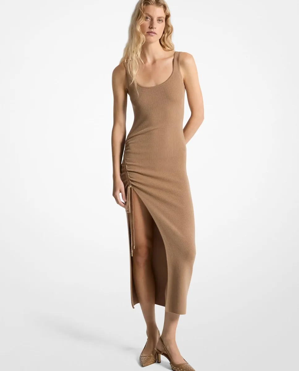 

Шерстяное платье миди-кроя Michael Michael Kors, цвет Camel