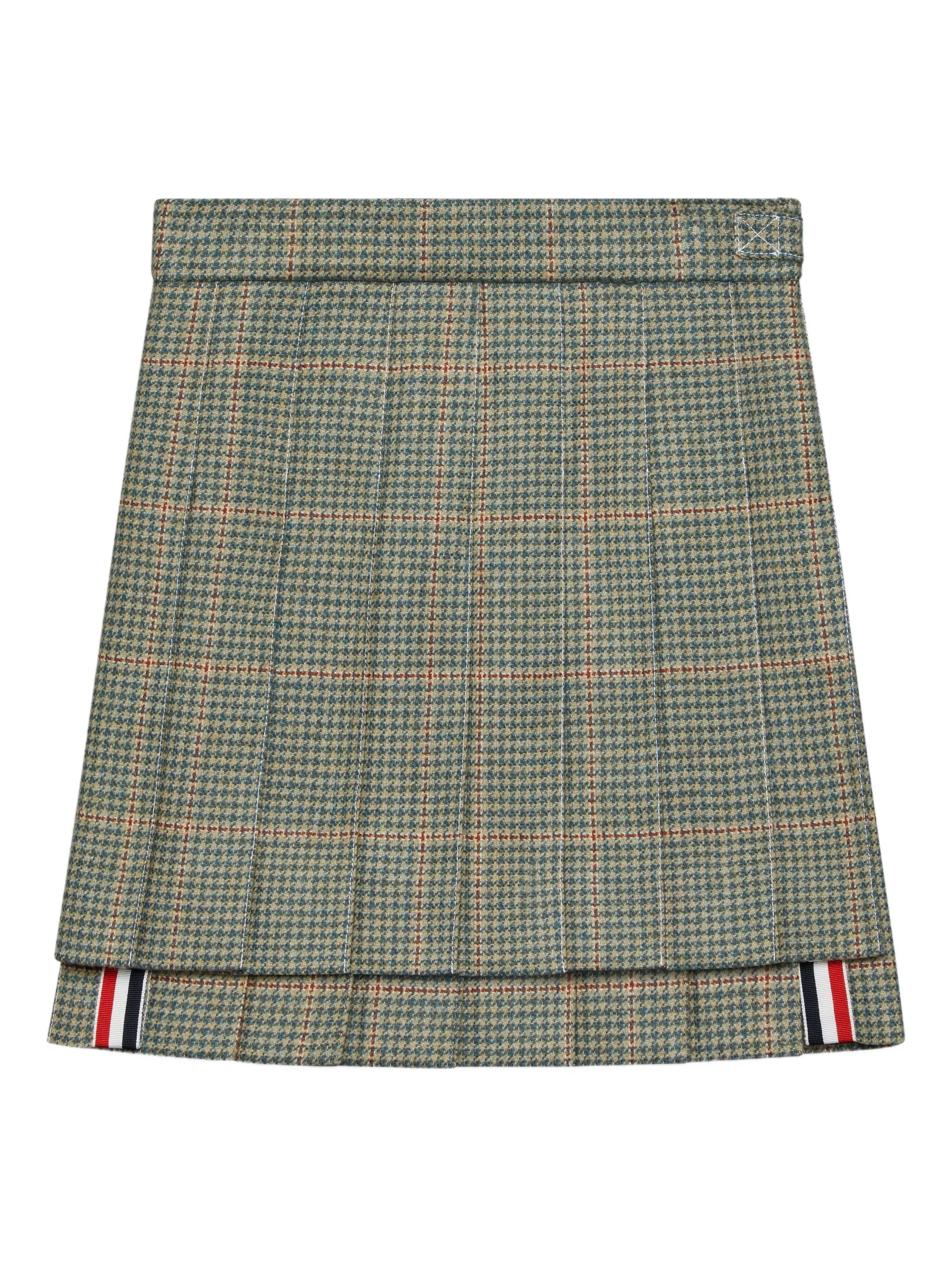 Плиссированная юбка мини в ломаную клетку Thom Browne Kids, зеленый — фото 2