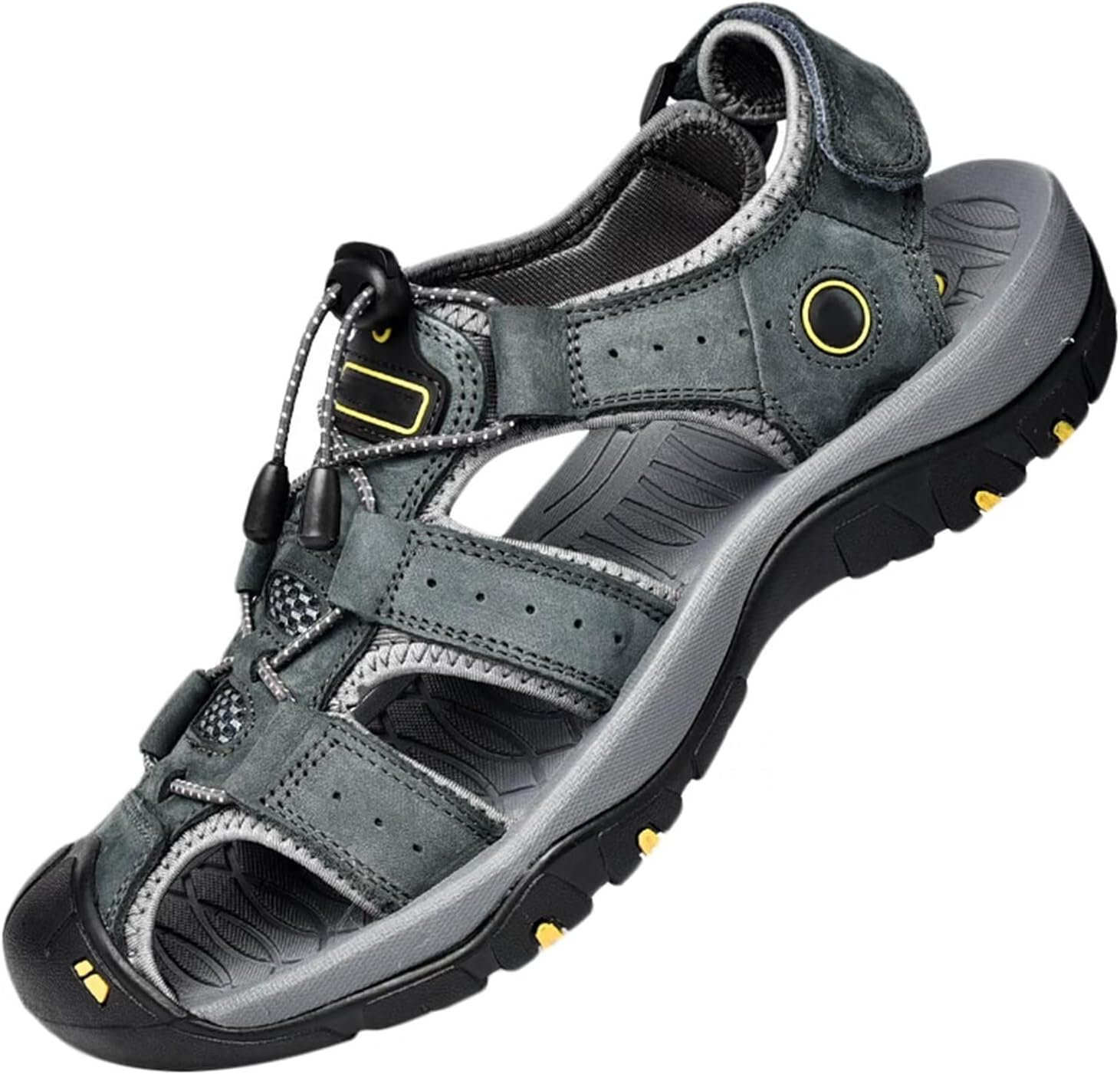 

Мужские кожаные сандалии, дышащие, с закрытым носком, водонепроницаемые, противоскользящие, для прогулок и походов, летние пляжные тапочки Hnvavq, F