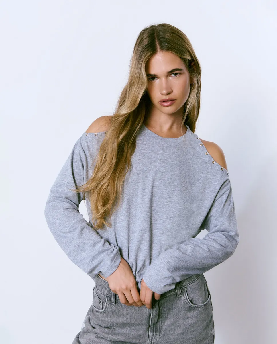 

Женская футболка с открытыми плечами Brownie, серый