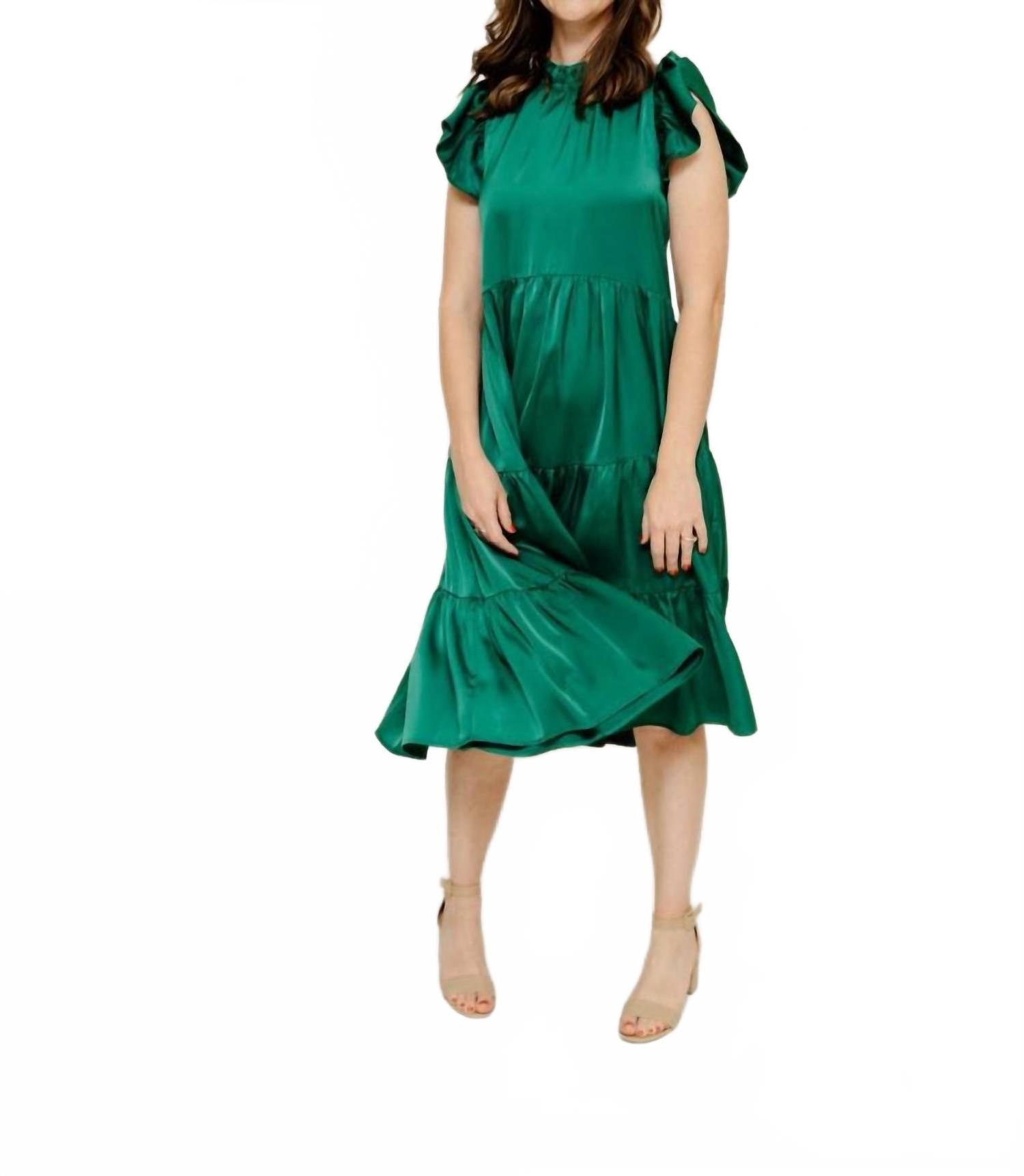 

Платье Tara Luxe многослойное миди в темном изумруде / лесной зелени PINCH