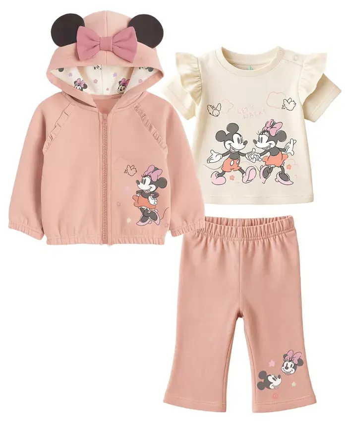 

Комплект для девочек из 3 предметов: худи Minnie Mouse, футболка с длинными рукавами и штаны Disney, розовый