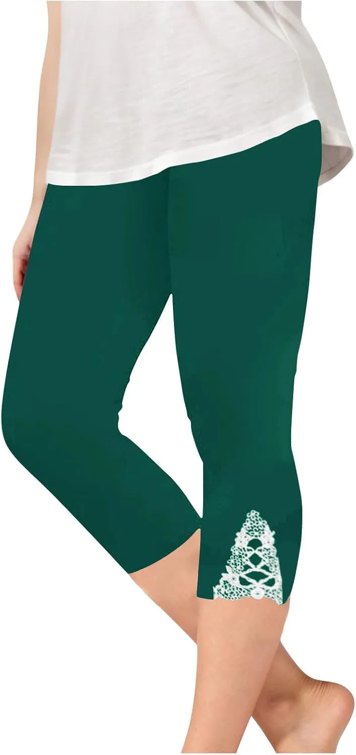Детские леггинсы капри с кружевом, Generic, Green