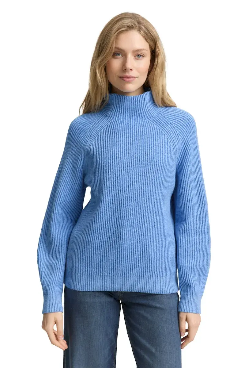 

Женский вязаный свитер с длинными рукавами и косичным узором Tom Tailor, светло-голубой