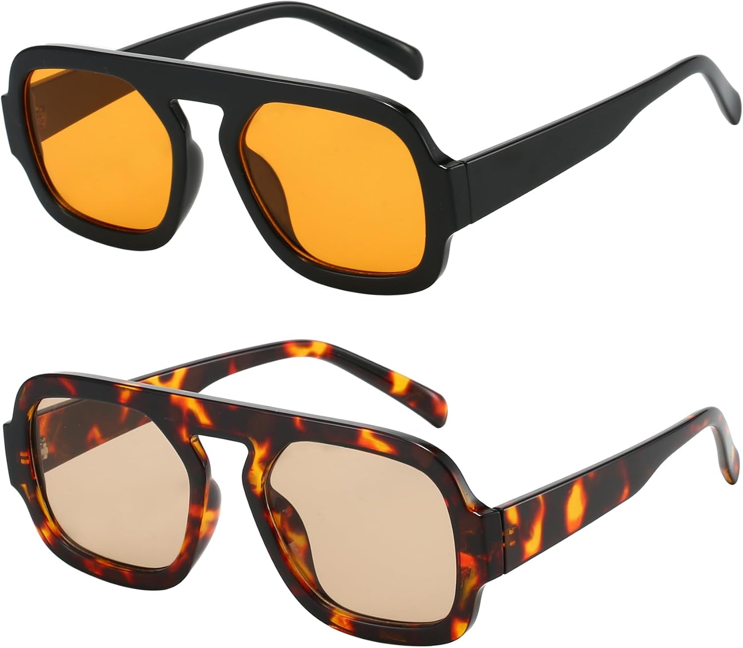 

Модные квадратные солнцезащитные очки-авиаторы для женщин, дизайнерская стильная оправа, винтажные солнцезащитные очки MUNSADE, (2 Pack) Black/Orange+tortoise/Light Brown