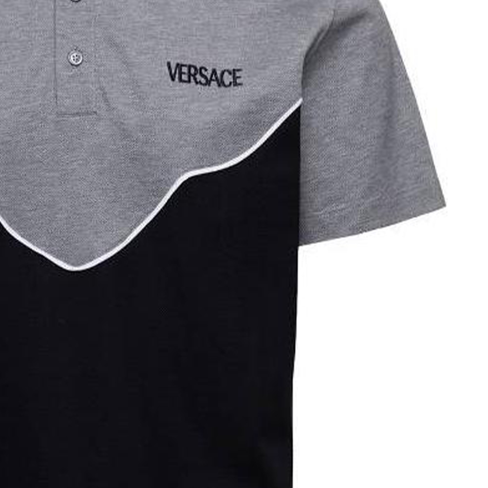 Футболка поло с коротким рукавом и вышитым логотипом VERSACE, черно-серая — фото 4