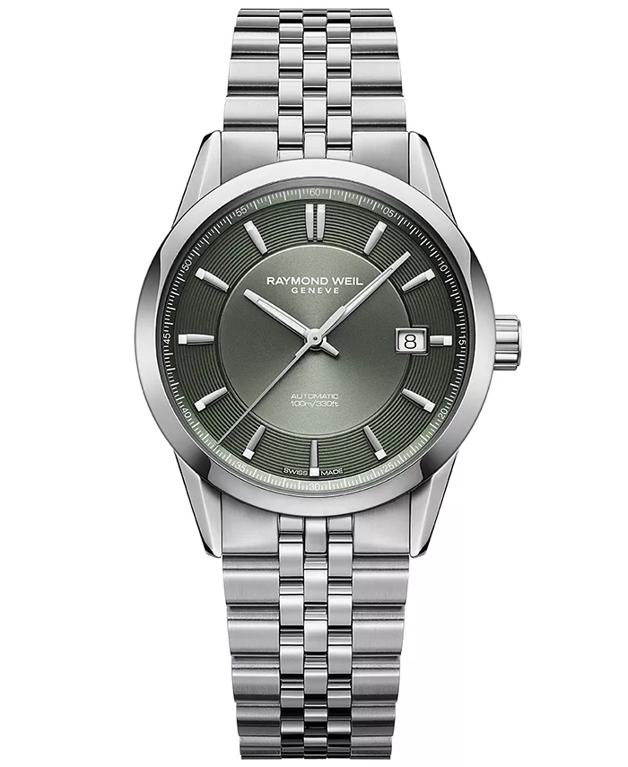 

Мужские автоматические часы Freelancer с оливково-зеленым циферблатом на стальном браслете, 38 мм Raymond Weil