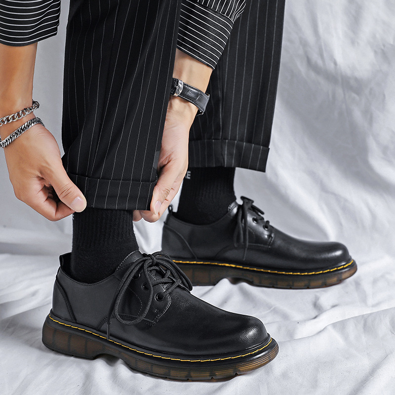 WEISHIBANGWEI Повседневные кожаные туфли мужские черные с потайным клином, цвет Black Hidden Wedge — фото 3