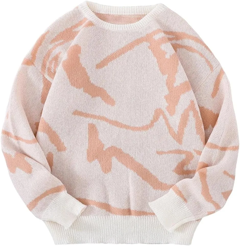 

Мужской свитер с принтом и фактурным узором, Casual, Crew Neck